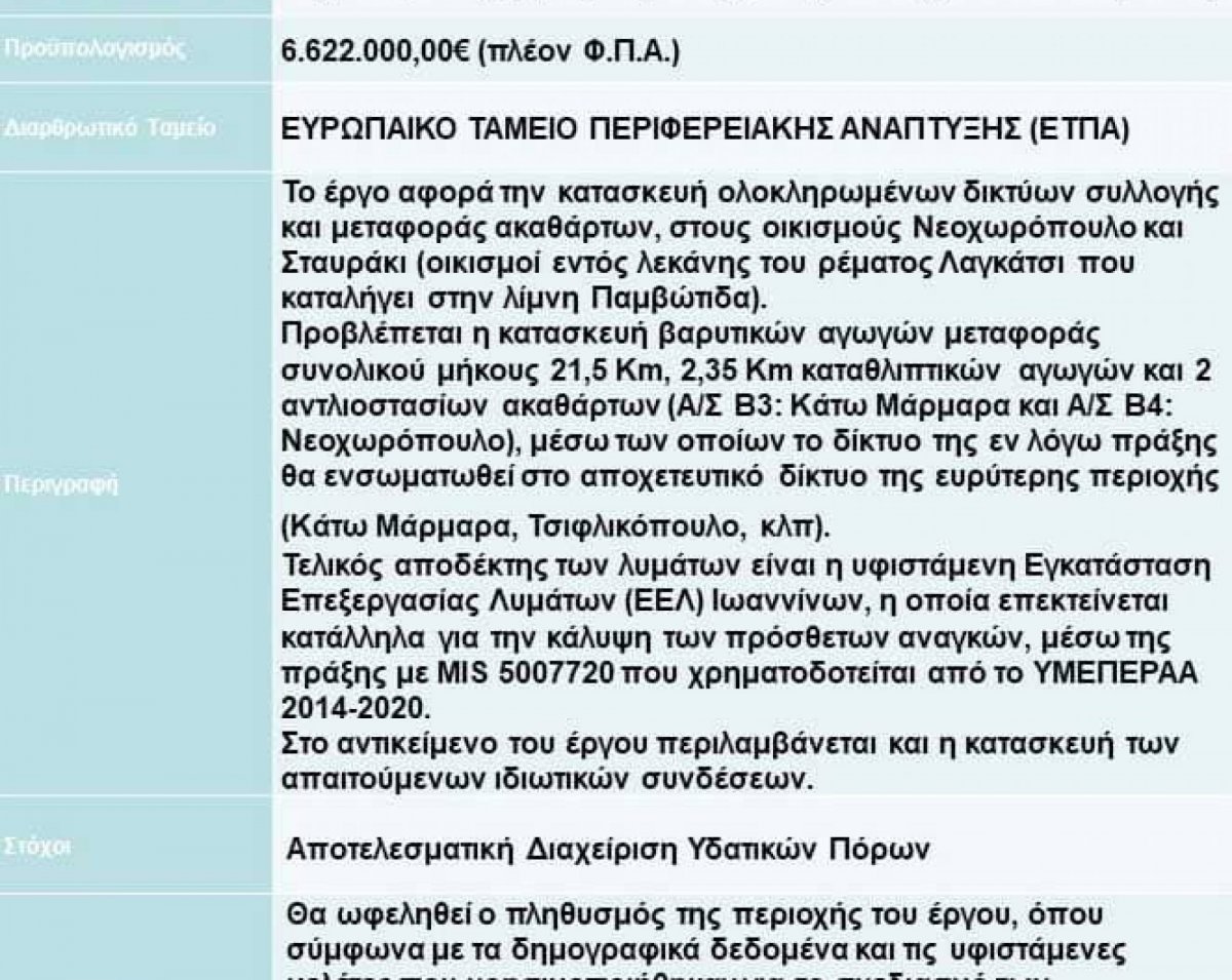 Ε.Π. Ήπειρος - Αποχετευτικό Σταυρακίου και Νεοχωρόπουλου